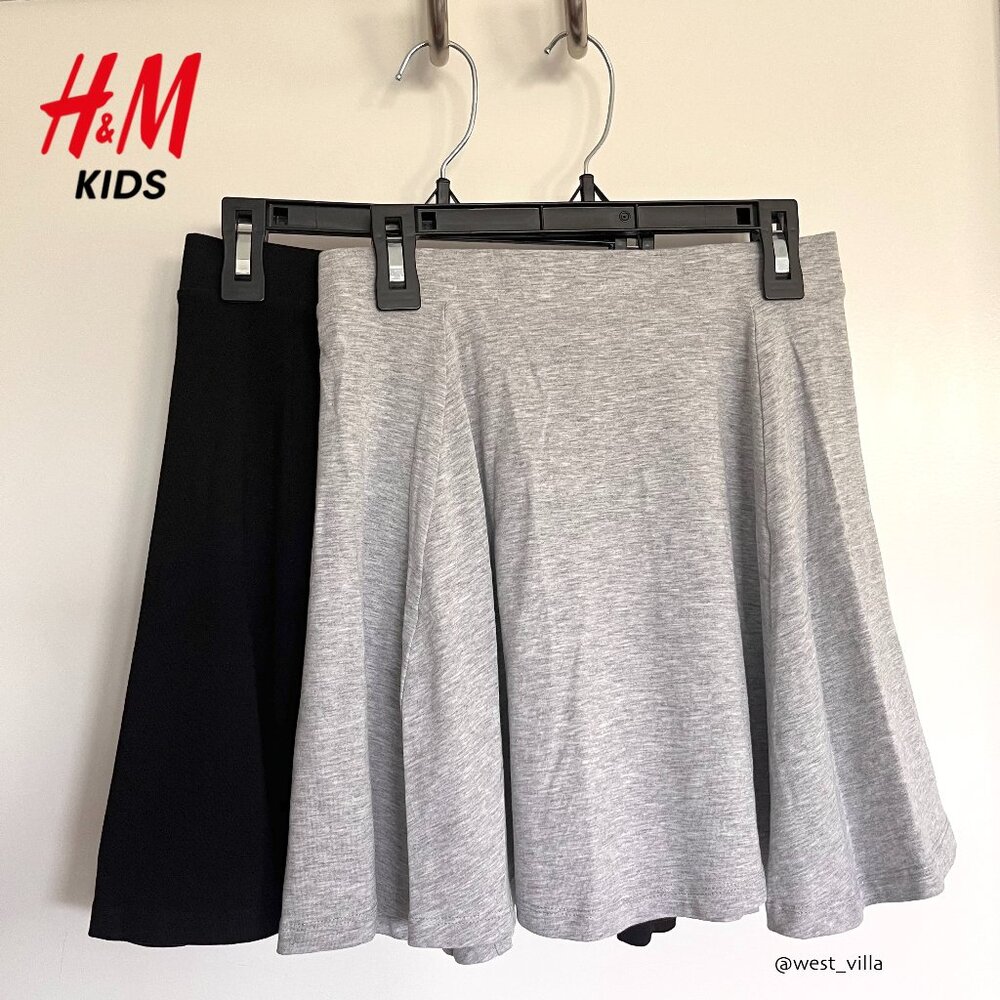 2 Jersey Skirts H&M Soft Cotton A-line Flared Black Gray Girls size 14Y
